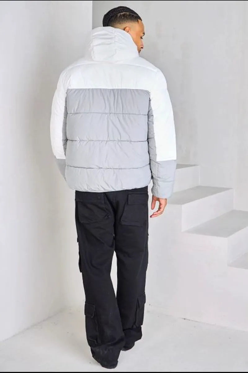Two-tone white and gray down jacket