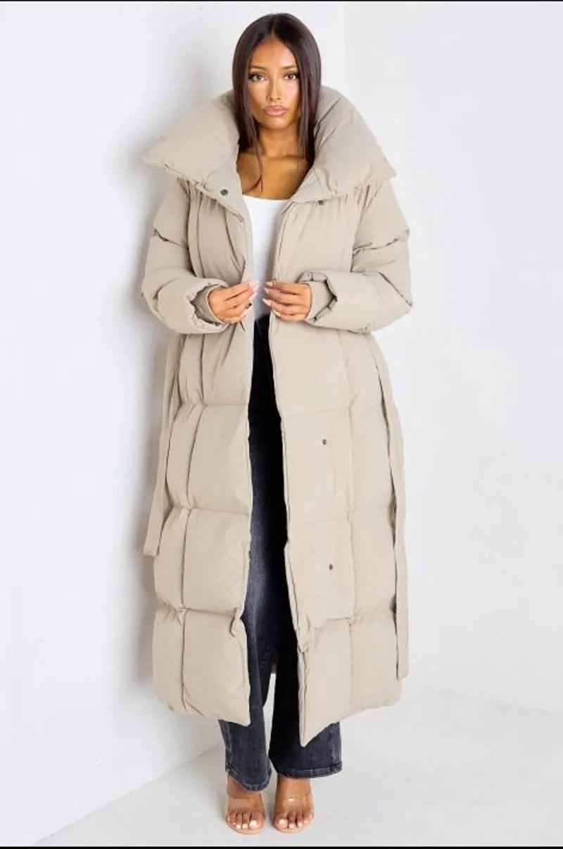 Taupe quilted long-sleeve puffer jacket