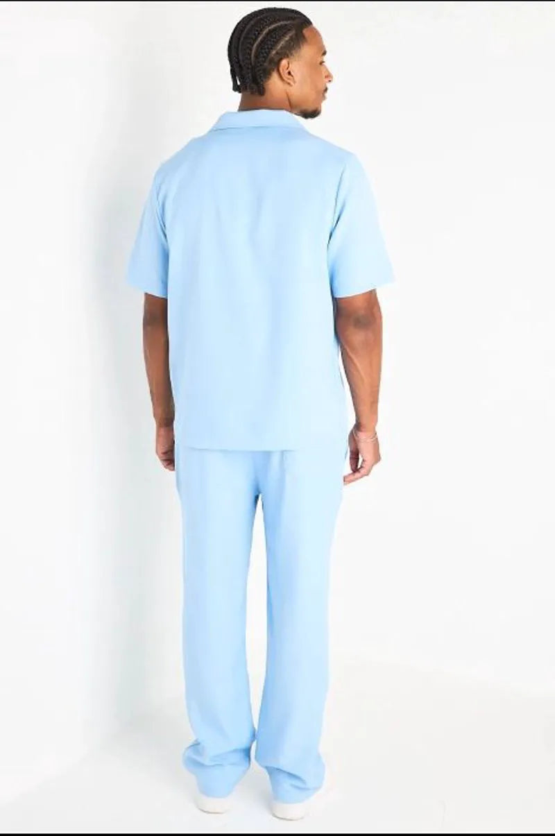 Ensemble 2 pièces bleu clair chemise à boutons + pantalon