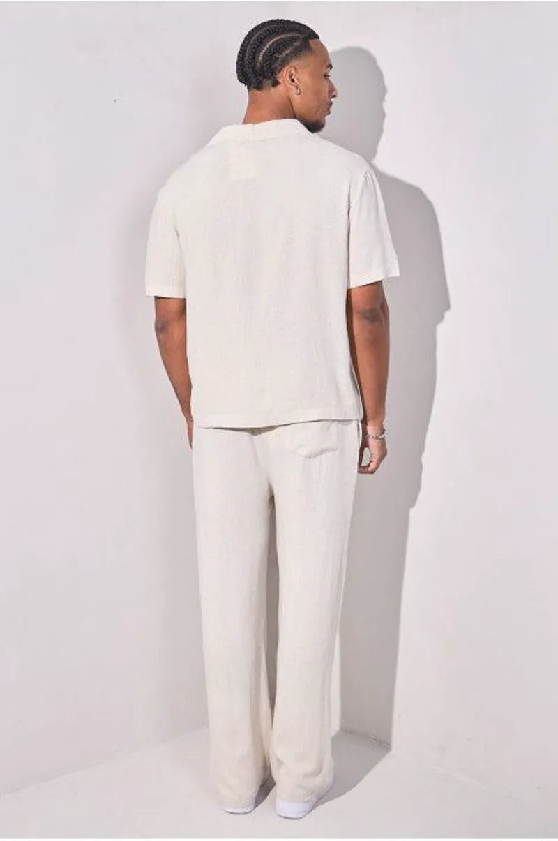 Two-piece linen set: beige shirt + trousers