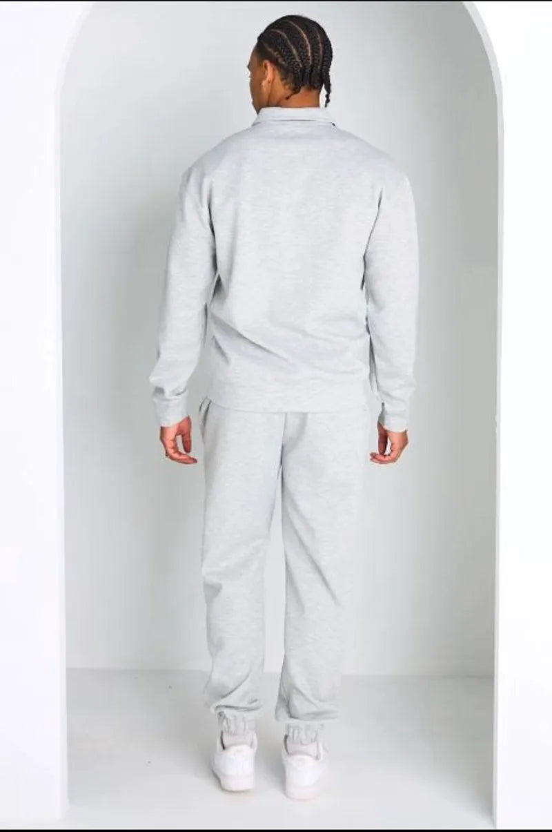Ensemble 2 pièces : polo manches longues + pantalon gris clair