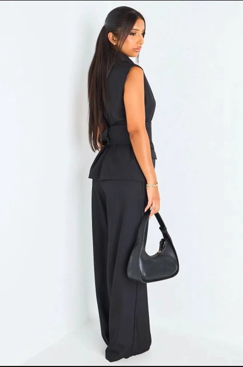Ensemble deux pièces noir blazer sans manches + pantalon
