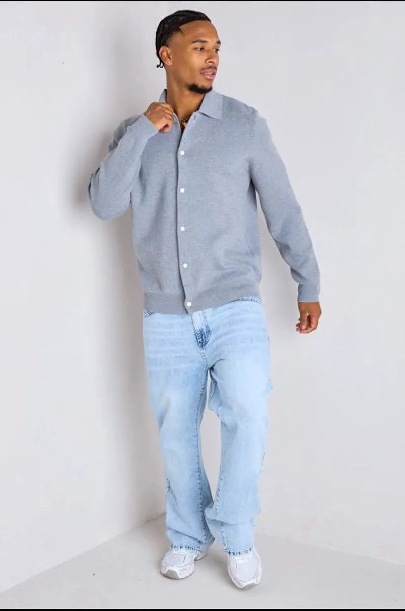 Gray sweater vest with a fold-over collar