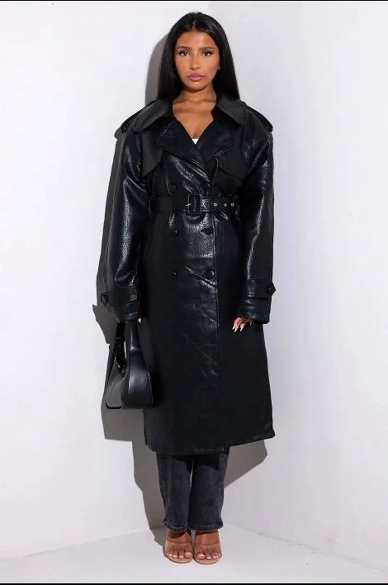 Long black leather coat