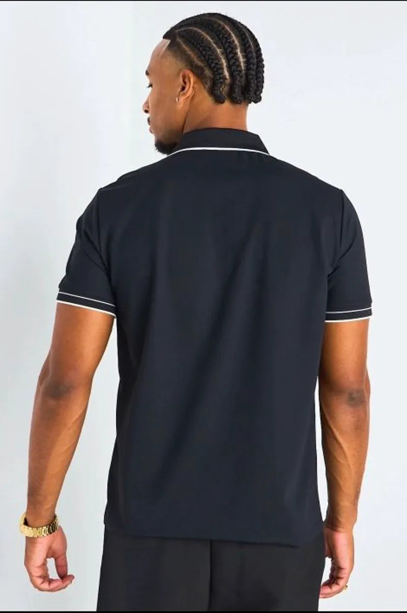 Polo manches courtes à col zippé noir