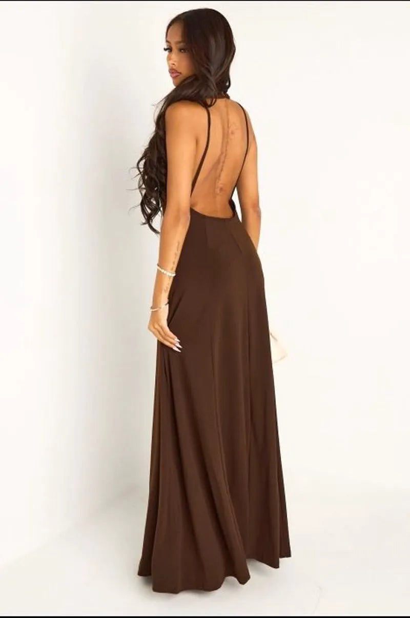 Robe dos nu marron foncé