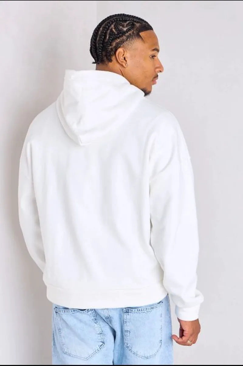 White hoodie with red "heart" design