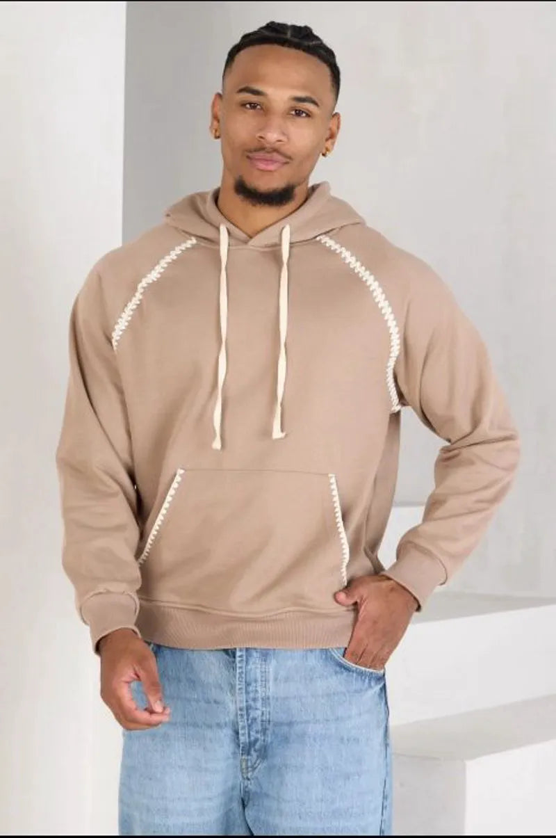 Beige sweatshirt with two-tone details and kangaroo pocket