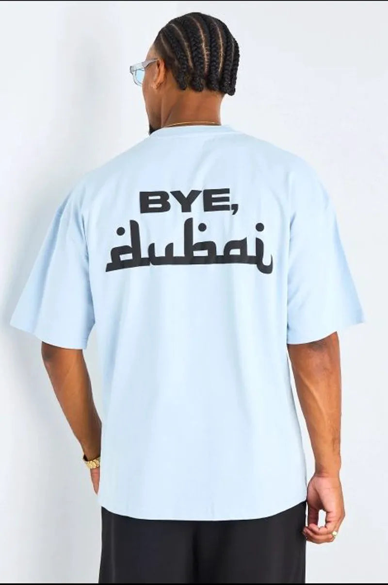 T-shirt à motif " bye dubai " bleu clair