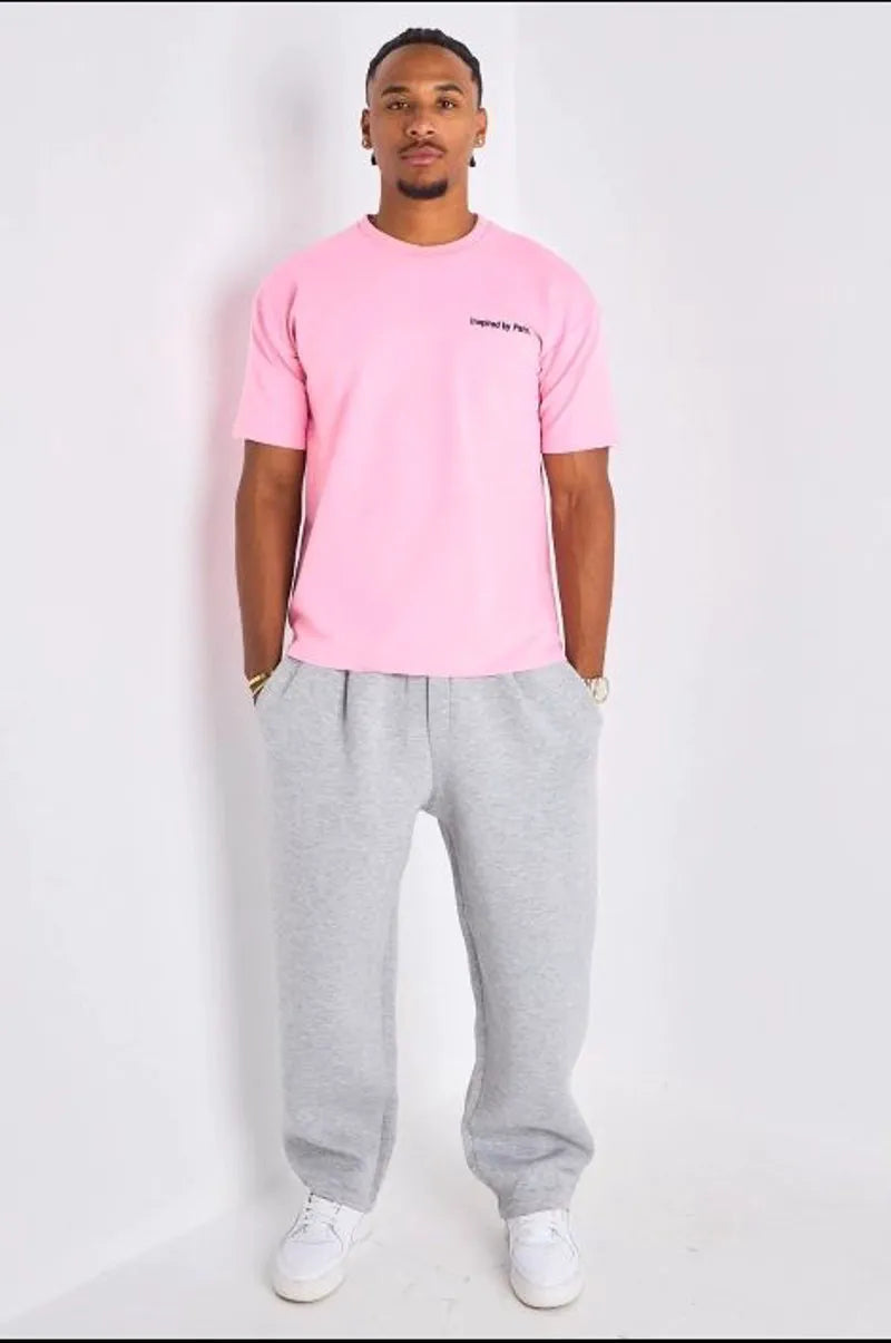 T-shirt rose à imprimé et inscription "inspired by paris "