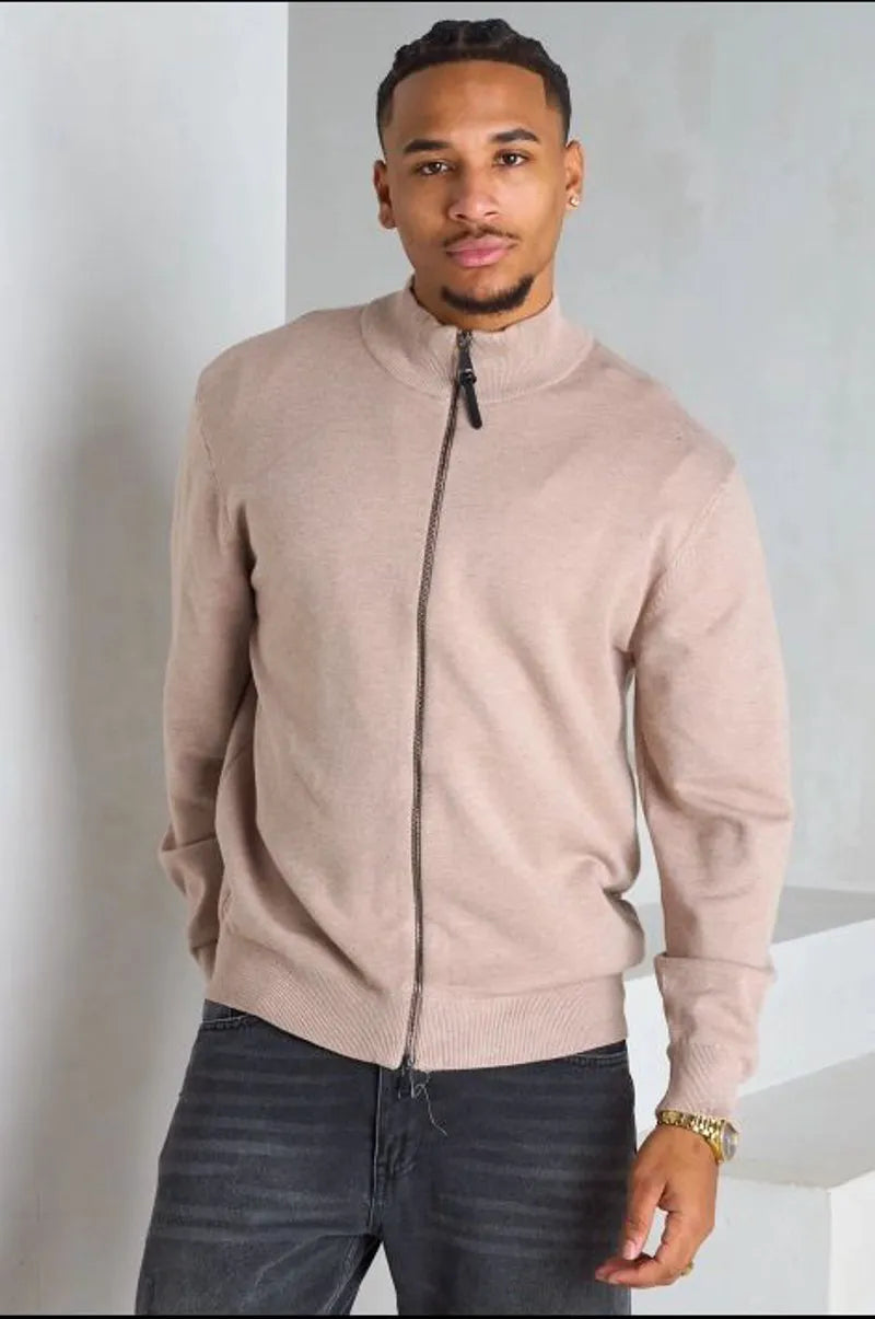 Veste basique à col rond et manches longues beige