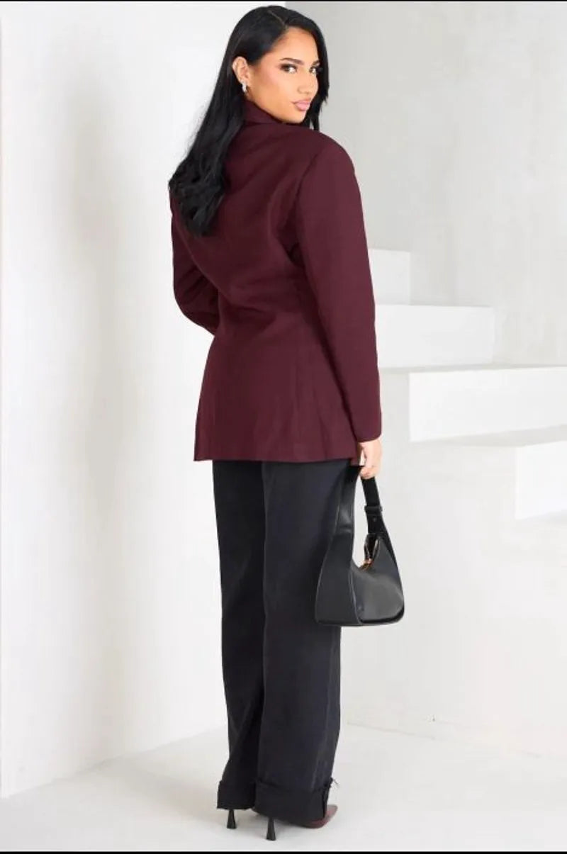Burgundy single-button blazer jacket
