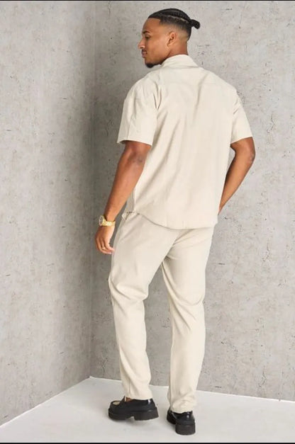 Two-piece ensemble: beige shirt and trousers