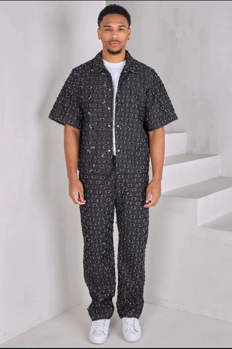 Two-piece set: shirt + distressed black trousers