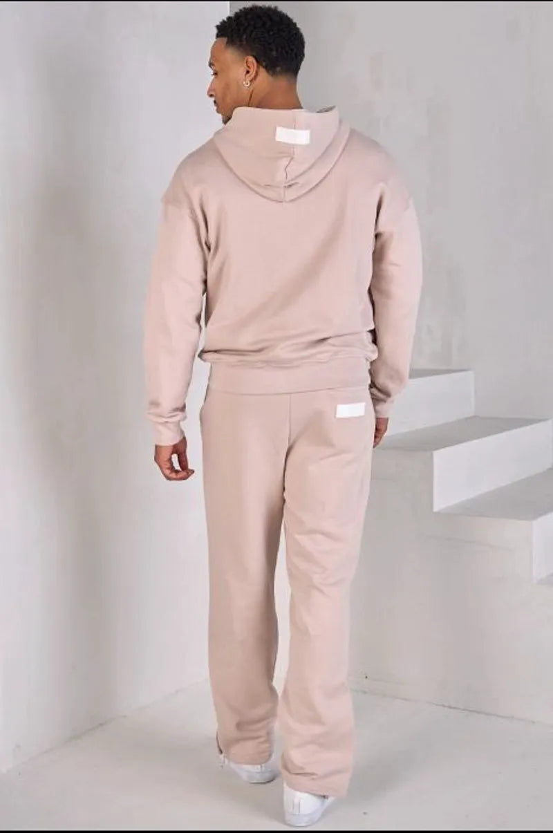 Two-piece set: beige zip-up sweatshirt and joggers