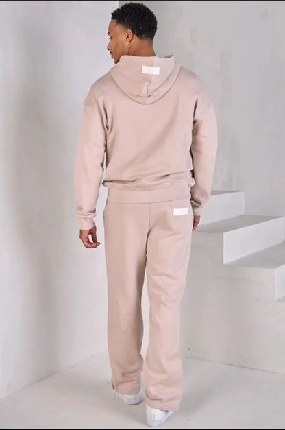 Two-piece set: beige zip-up sweatshirt and joggers