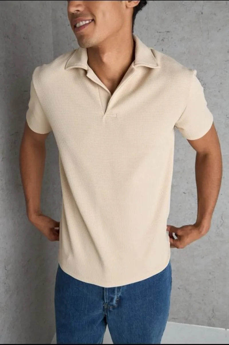 Textured basic beige polo