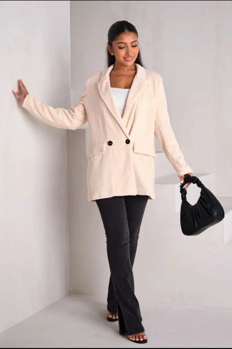 Beige blazer jacket with sequin details