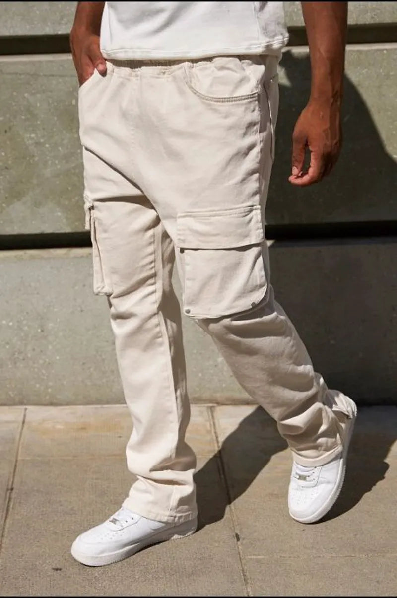 Beige denim jogger pants
