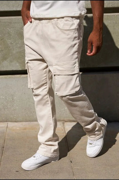 Beige denim jogger pants