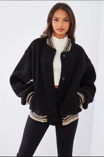 Bicolor sheepskin black bomber jacket