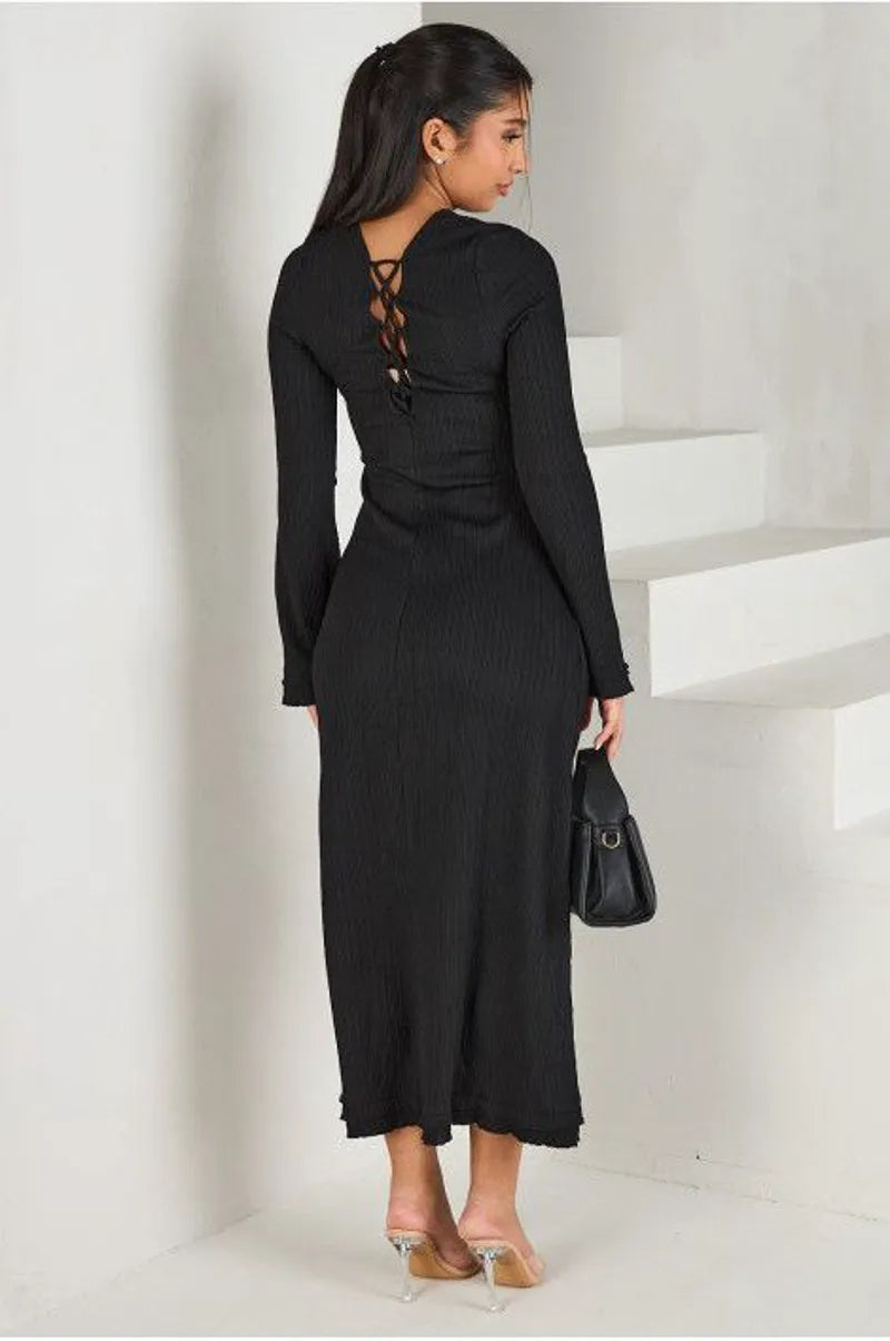 Black dress with a laced back collar
