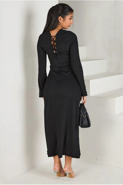 Black dress with a laced back collar