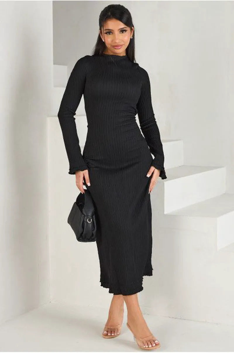 Black dress with a laced back collar