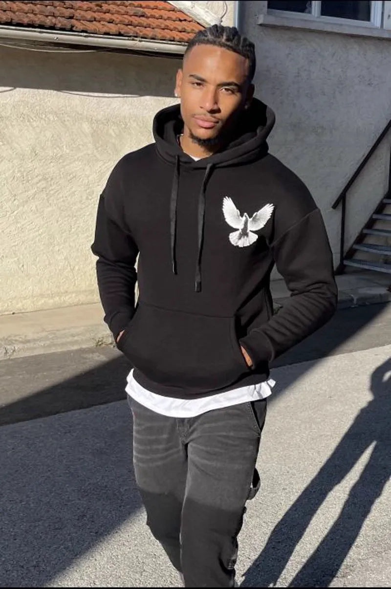 Black "dove" hooded sweatshirt