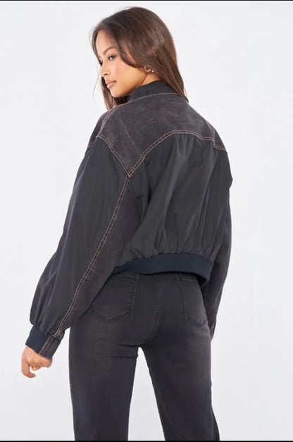 Black dual-fabric denim jacket