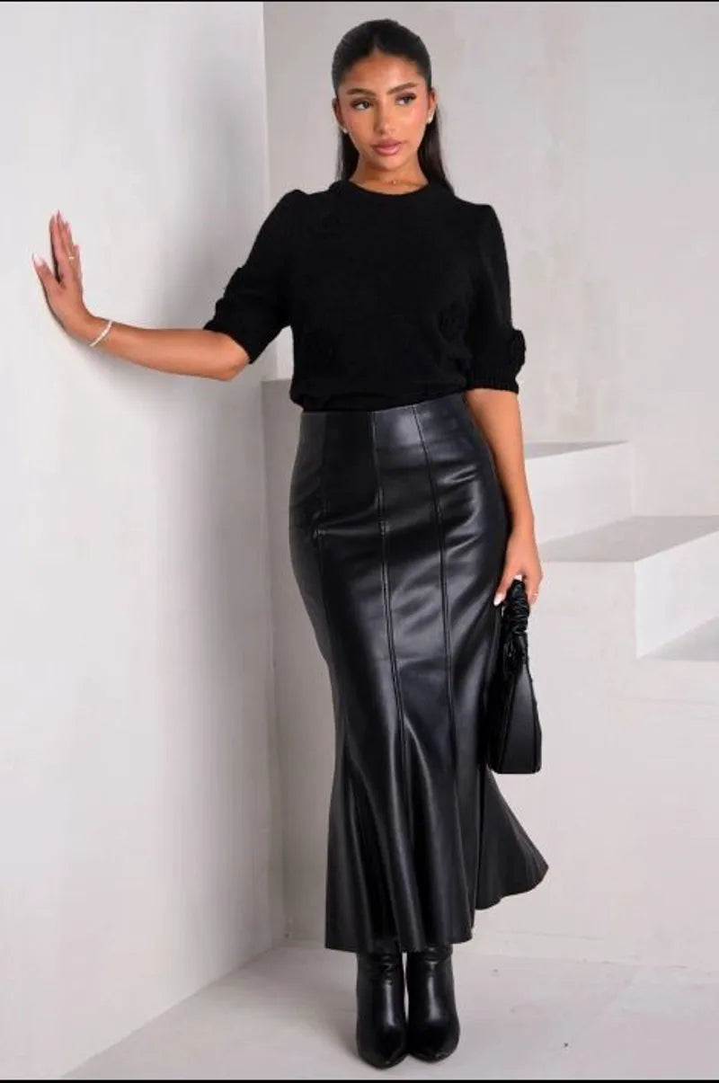 Black faux leather skirt