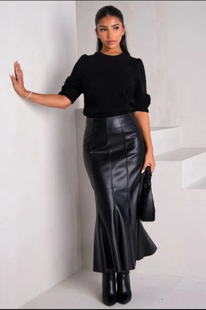 Black faux leather skirt