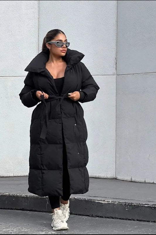 Black quilted long-sleeve puffer jacket