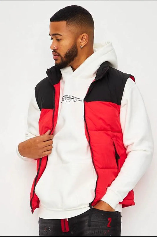 Black/red sleeveless down jacket