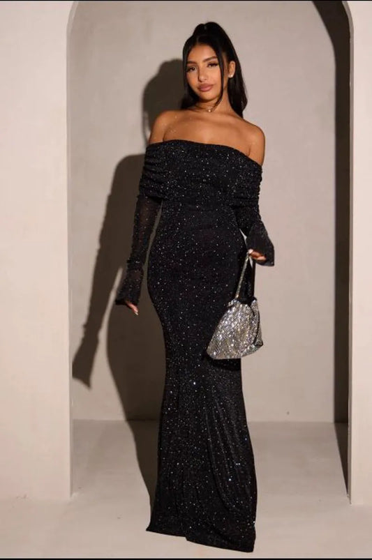 Black sequined maxi dress