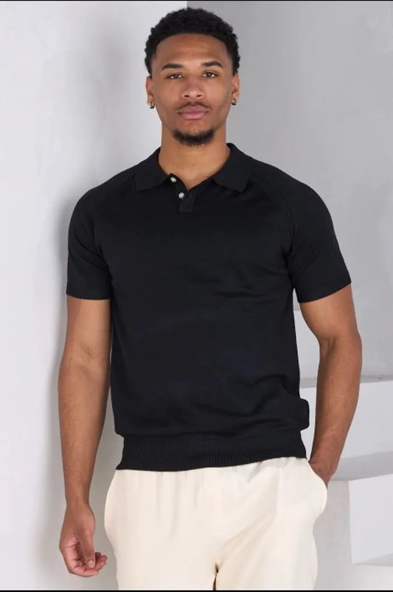 Black short-sleeve polo shirt