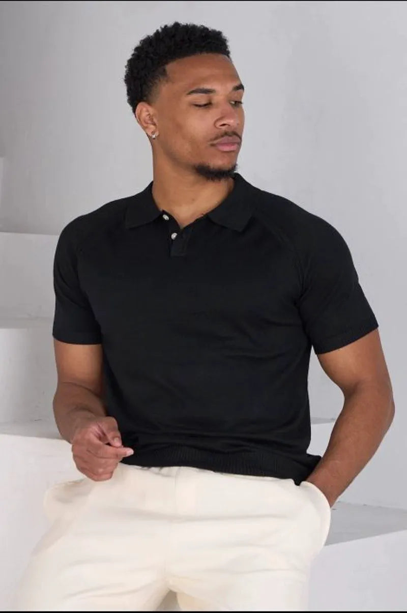 Black short-sleeve polo shirt