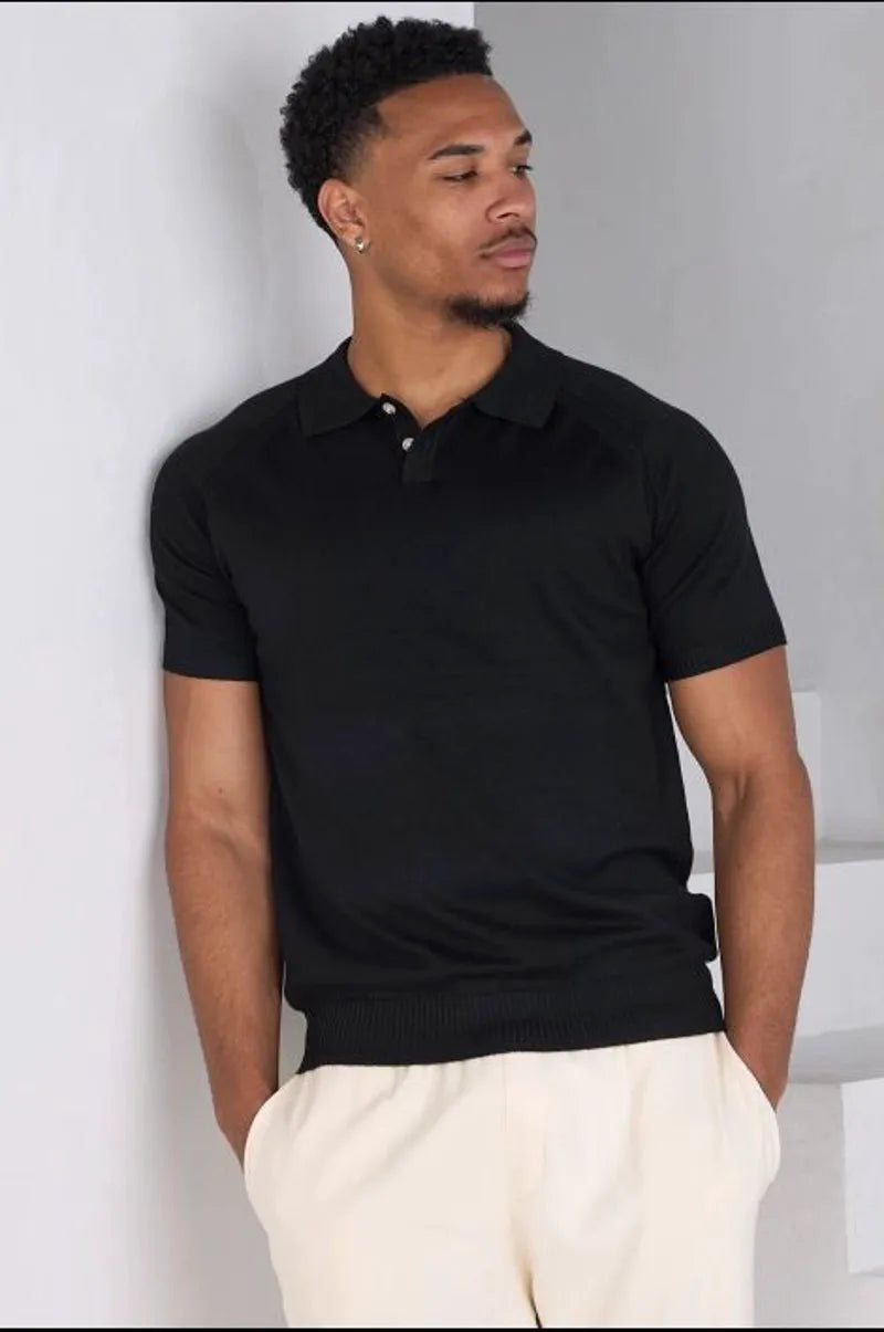 Black short-sleeve polo shirt
