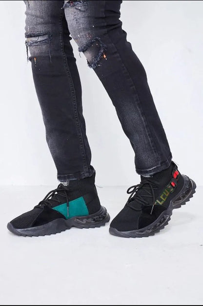 Black socks with green detail sneakers