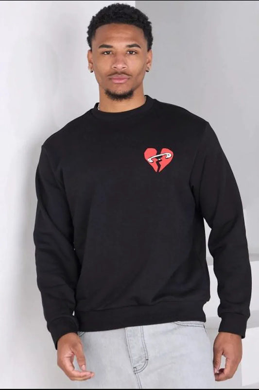 Black sweatshirt with broken heart logo