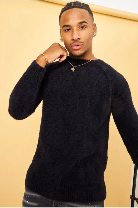 Black wool crew neck sweater
