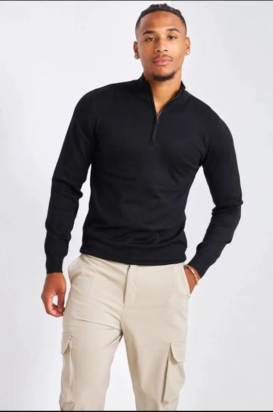 Black zip-neck sweater