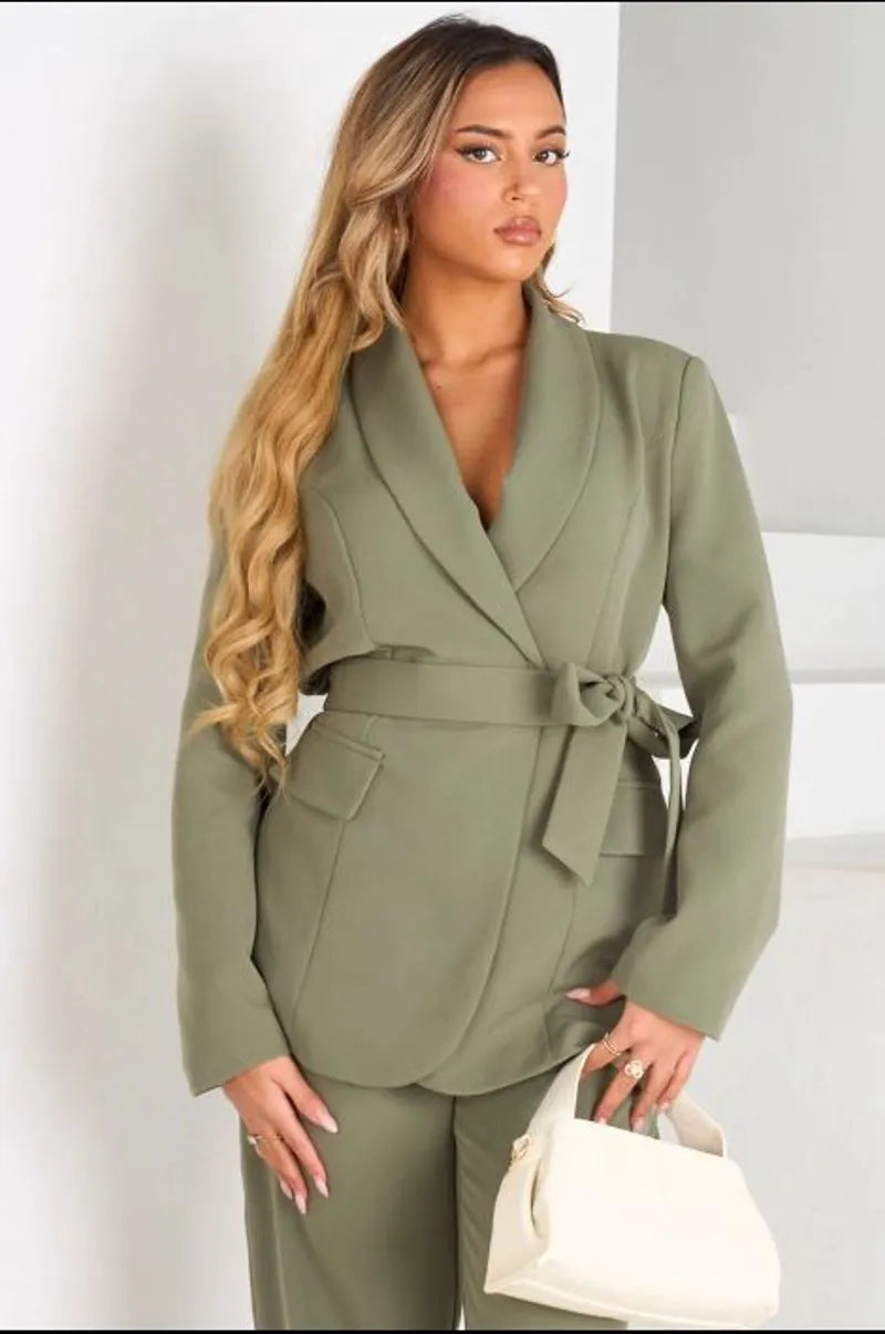 Premium quality khaki belted blazer