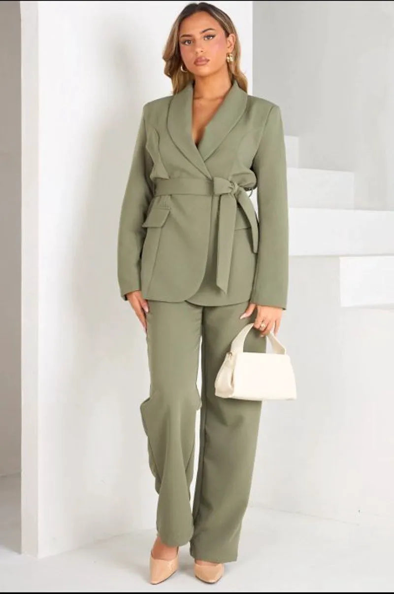 Premium quality khaki belted blazer