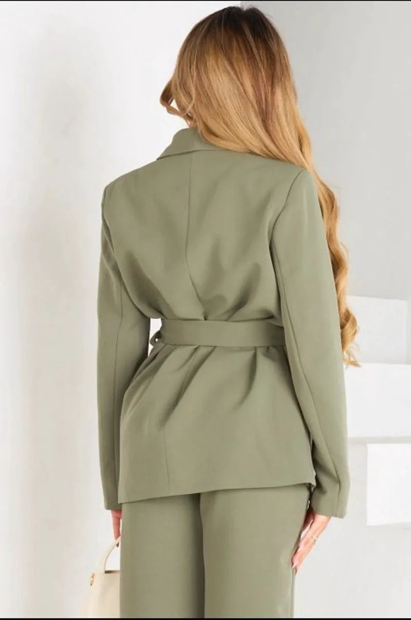 Premium quality khaki belted blazer