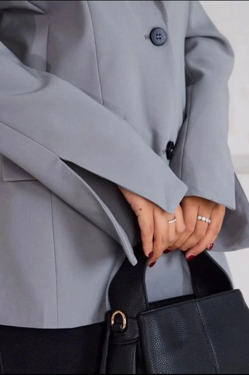 Gray blazer with openwork back