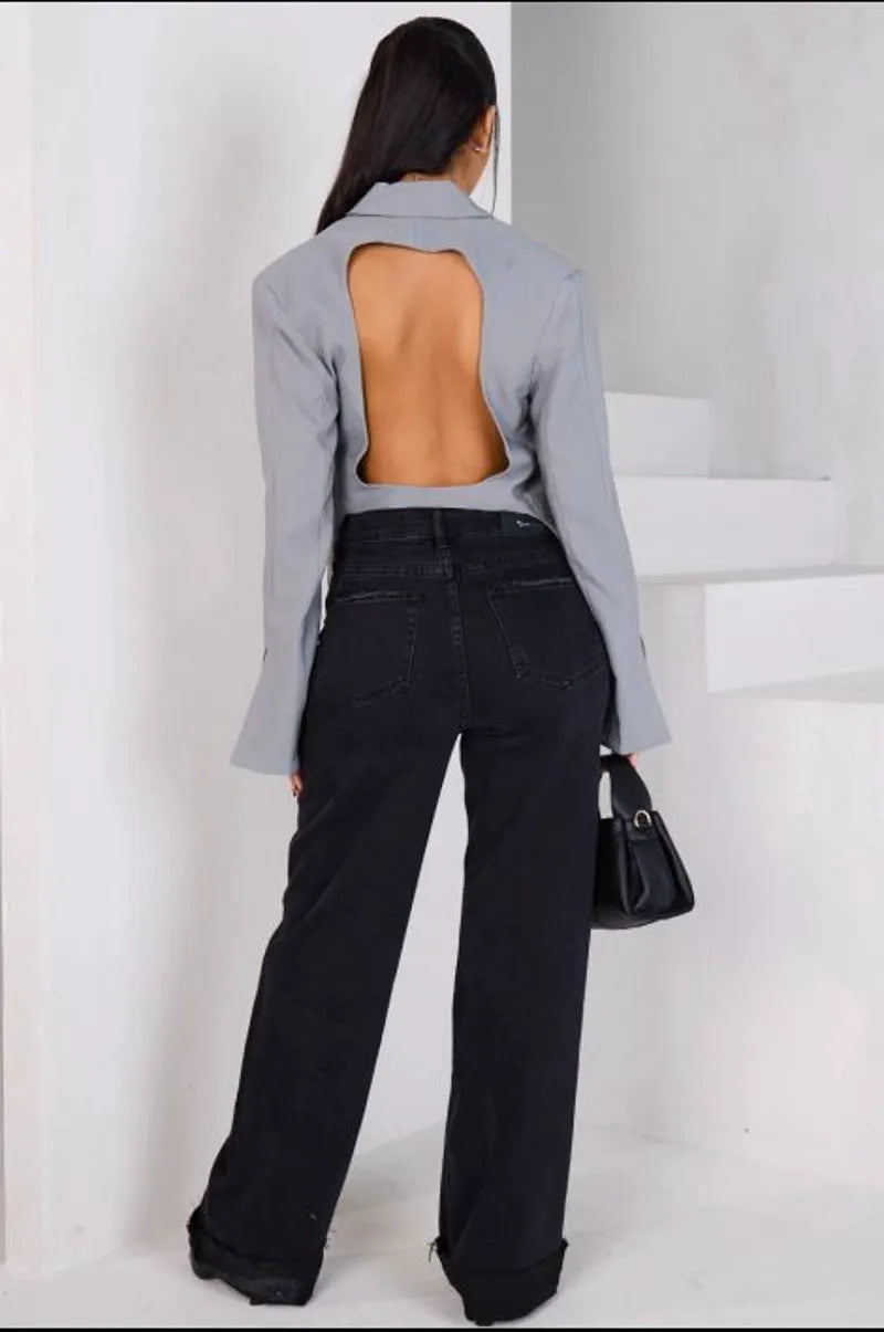 Gray blazer with openwork back