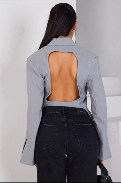 Gray blazer with openwork back