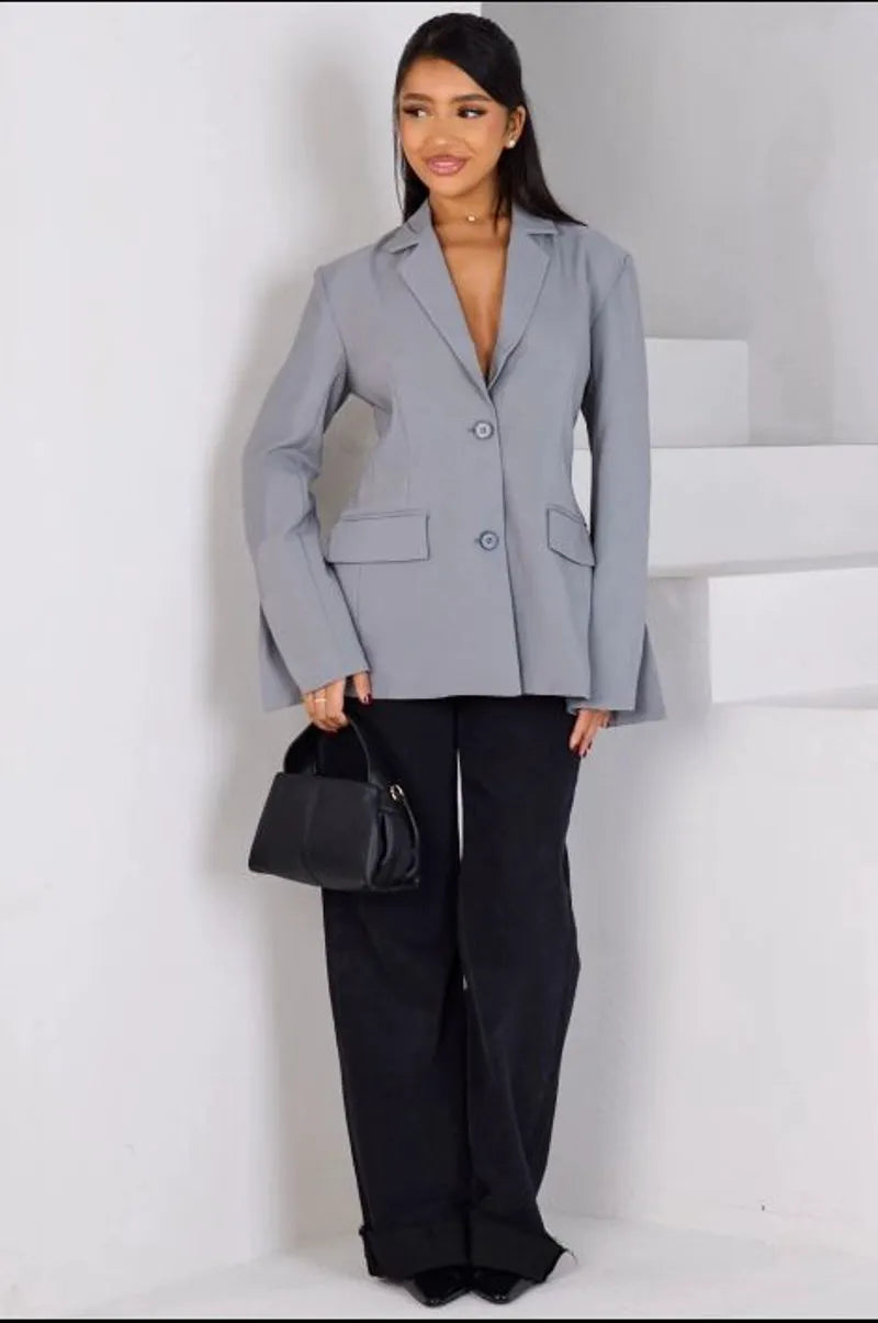 Gray blazer with openwork back