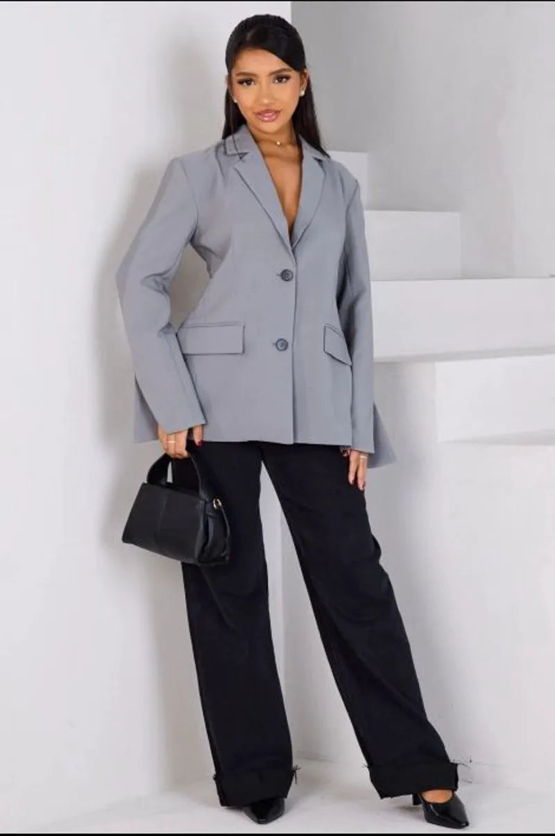 Gray blazer with openwork back